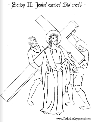 Coloring page for the Second Station of the Cross Jesus carries the